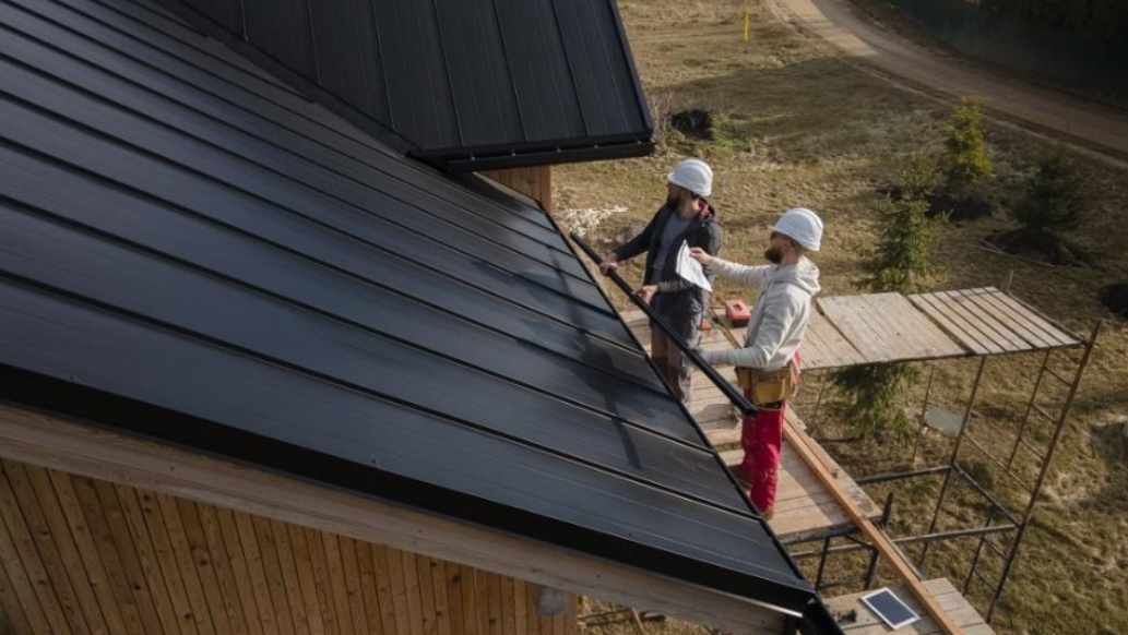 Rain gutters on metal roofs