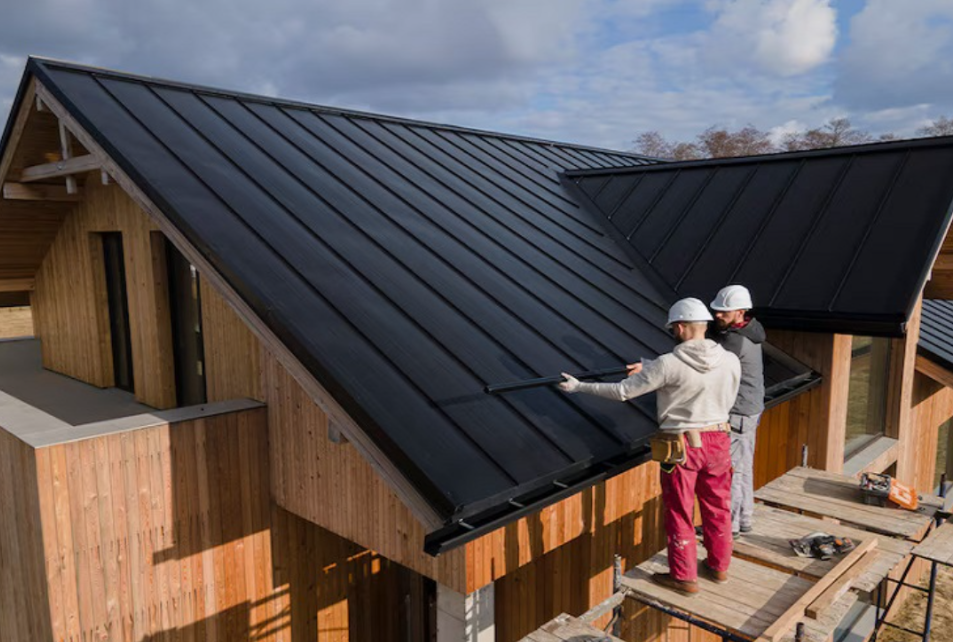 Rain gutters on metal roofs